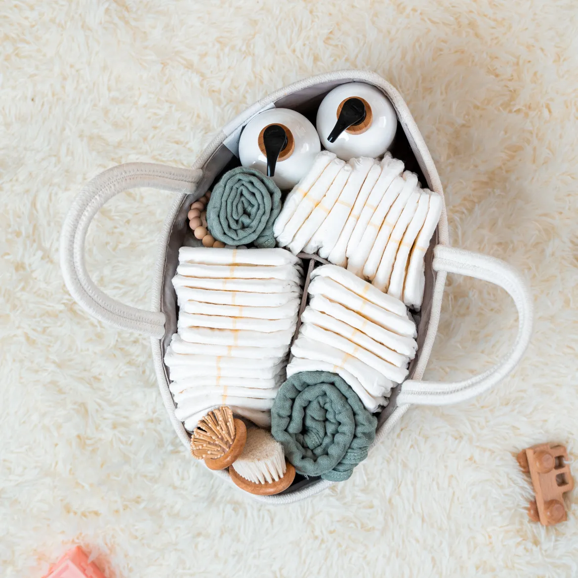 Rope Diaper Caddy Organizer with 3 Compartments