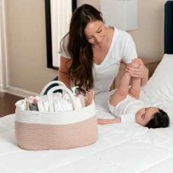 Rope Diaper Caddy Organizer with 3 Compartments