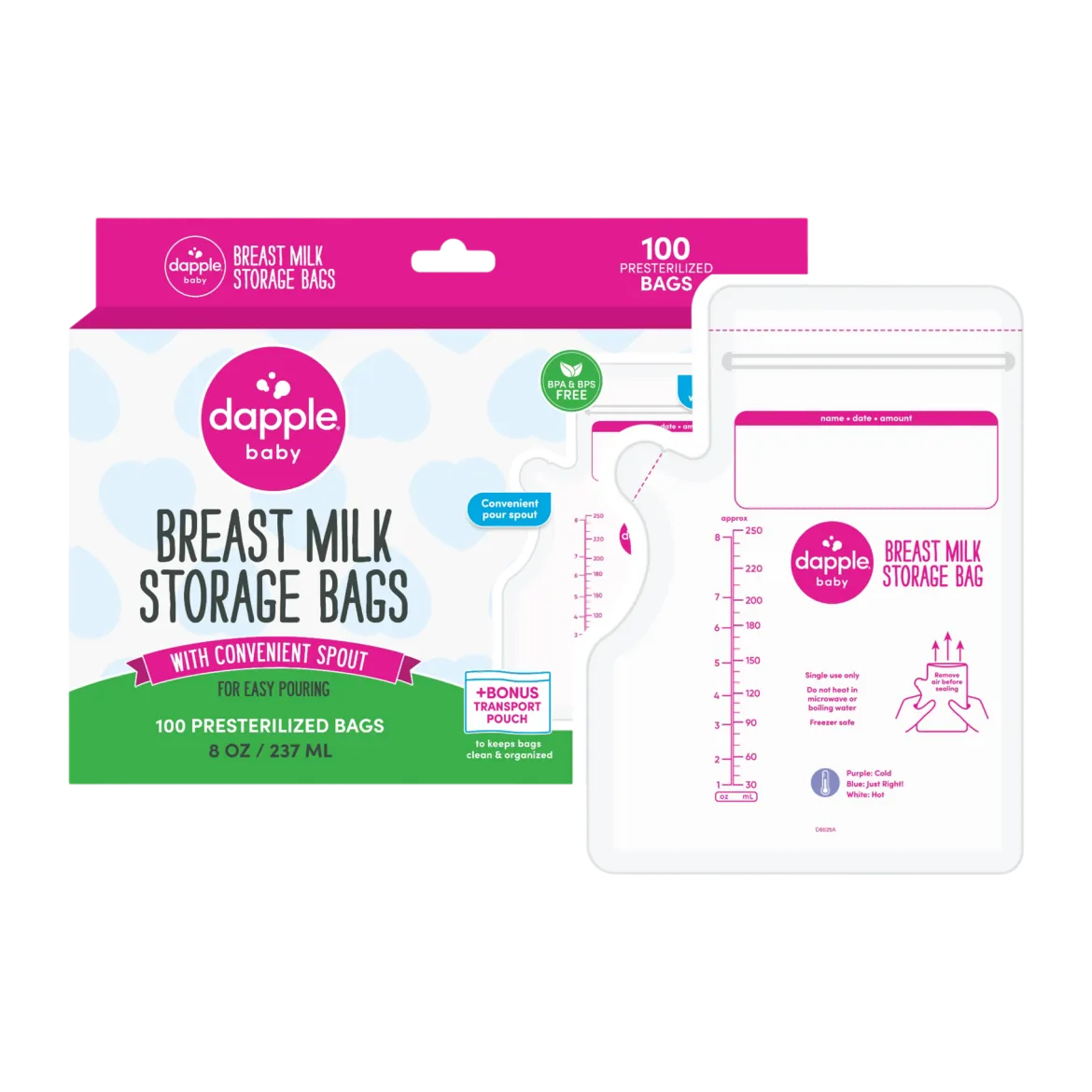 Temp-Sensing No-Leak Breast Milk Storage Bag with Easy Pour Spout