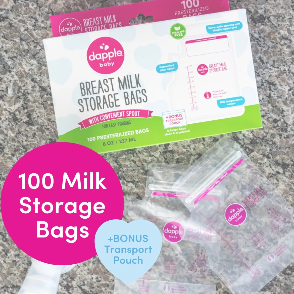 Temp-Sensing No-Leak Breast Milk Storage Bag with Easy Pour Spout