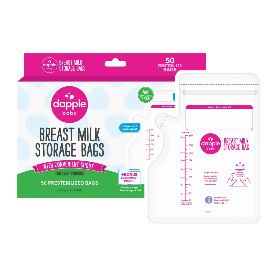 Temp-Sensing No-Leak Breast Milk Storage Bag with Easy Pour Spout