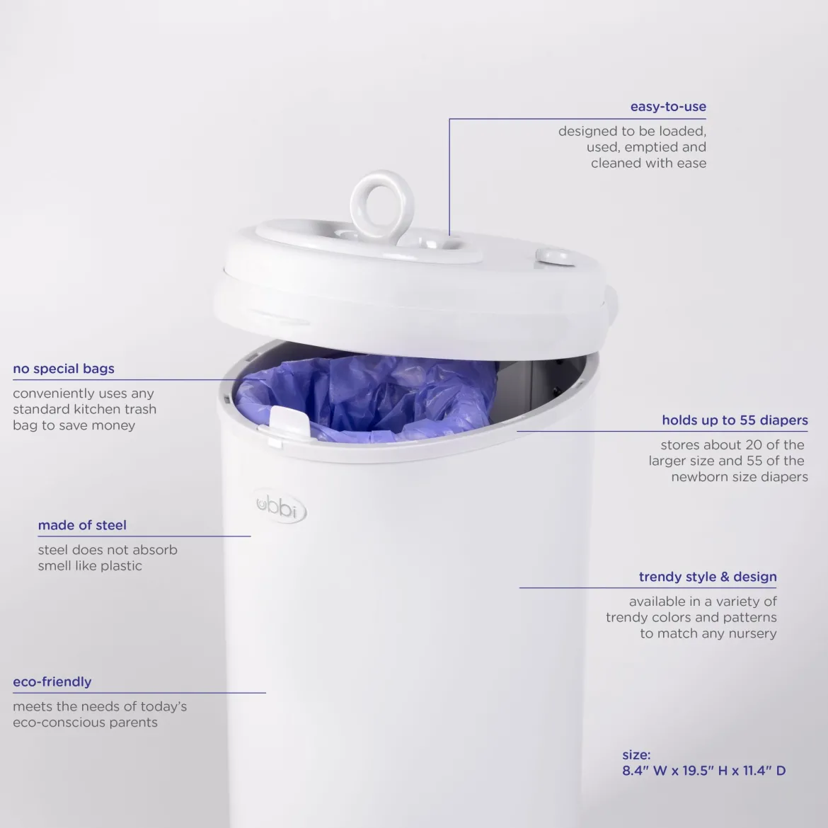 Ubbi x Babylist Matte Steel Diaper Pail