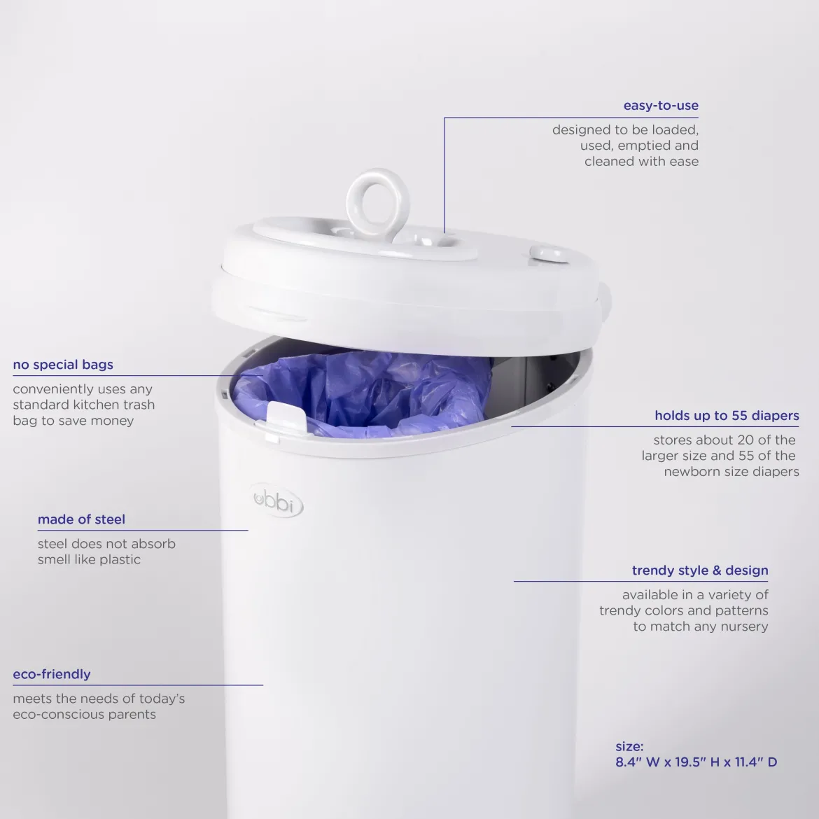 Ubbi x Babylist Matte Steel Diaper Pail