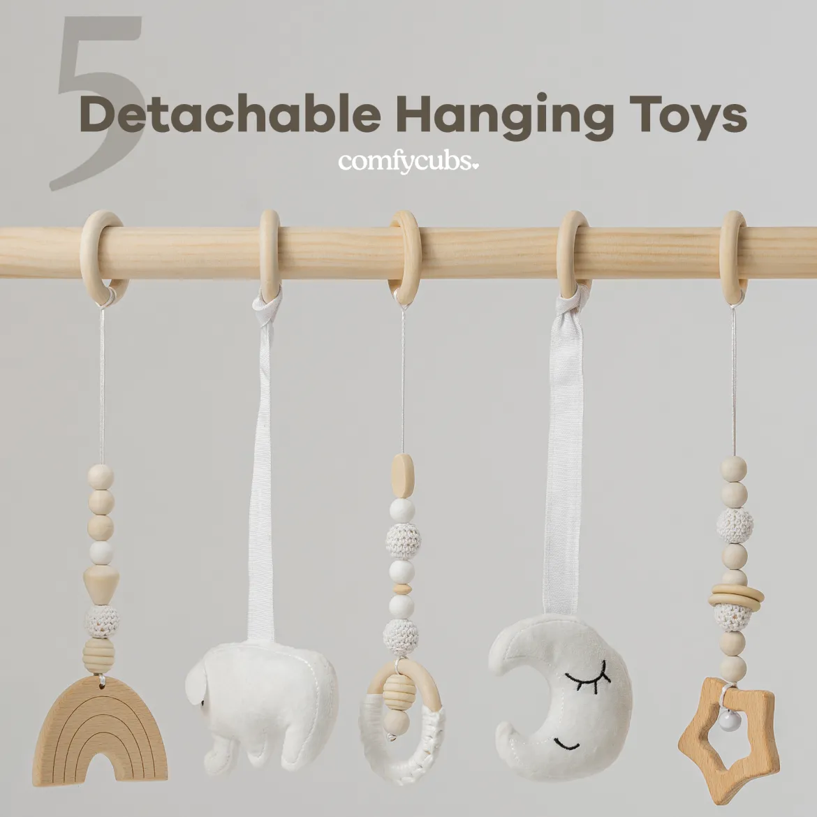 Wooden Baby Play Gym with 5 Sensory Hanging Toys