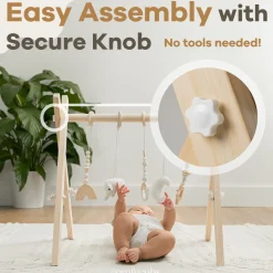 Wooden Baby Play Gym with 5 Sensory Hanging Toys