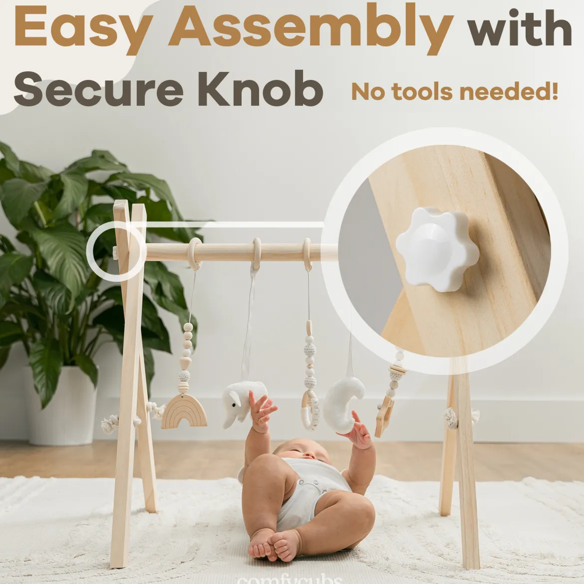 Wooden Baby Play Gym with 5 Sensory Hanging Toys
